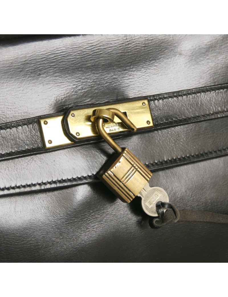 Sac Kelly 35 HERMES cuir de box noir 