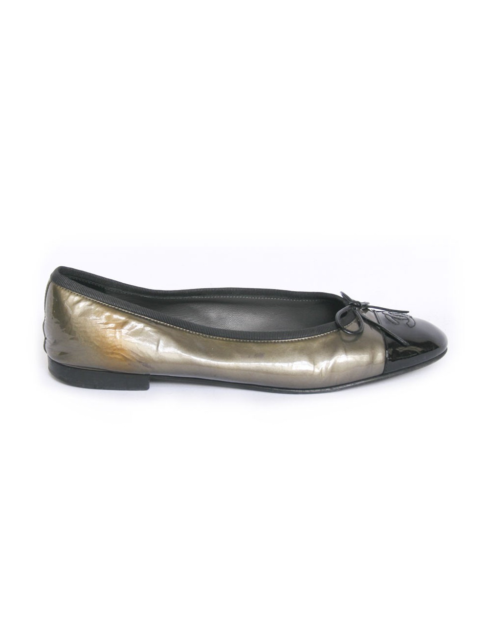 Ballerines CHANEL T 40 cuir verni bicolore