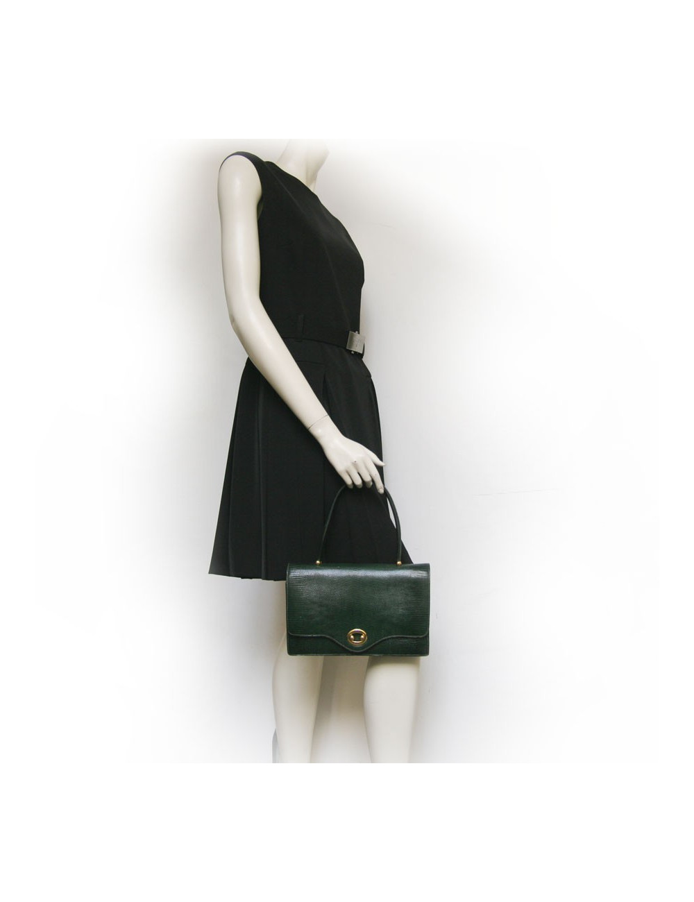 Sac HERMES en lézard vert Vintage