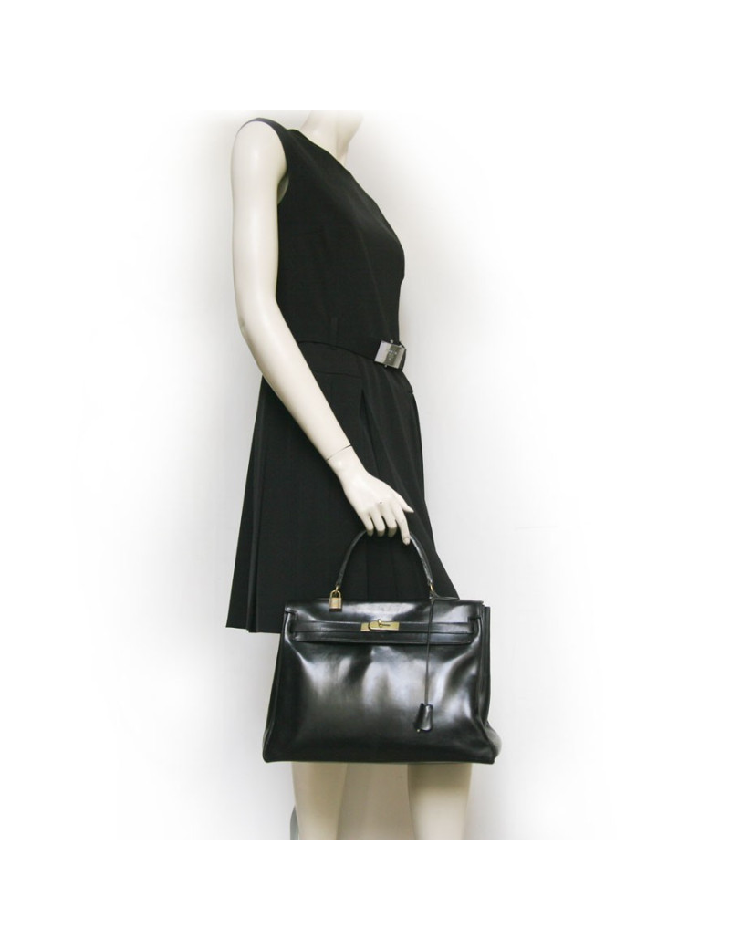 Sac Kelly 35 HERMES cuir de box noir 