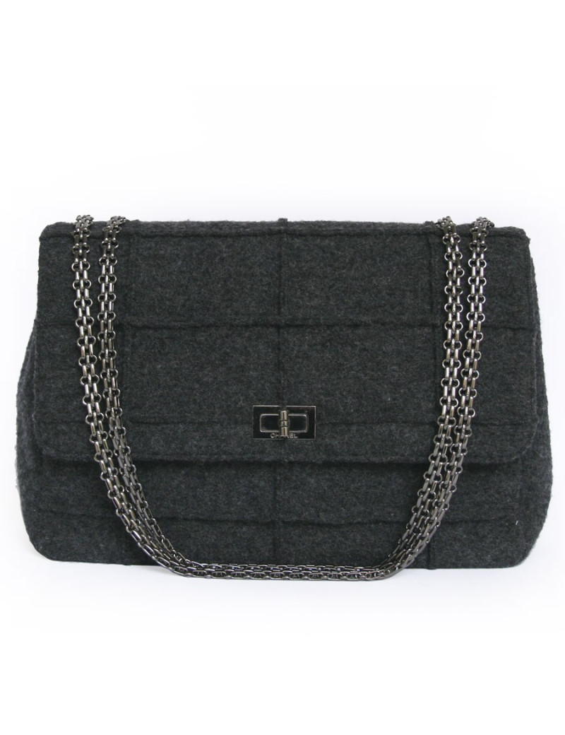 Sac CHANEL  fermoir 2.55 laine bouillie gris