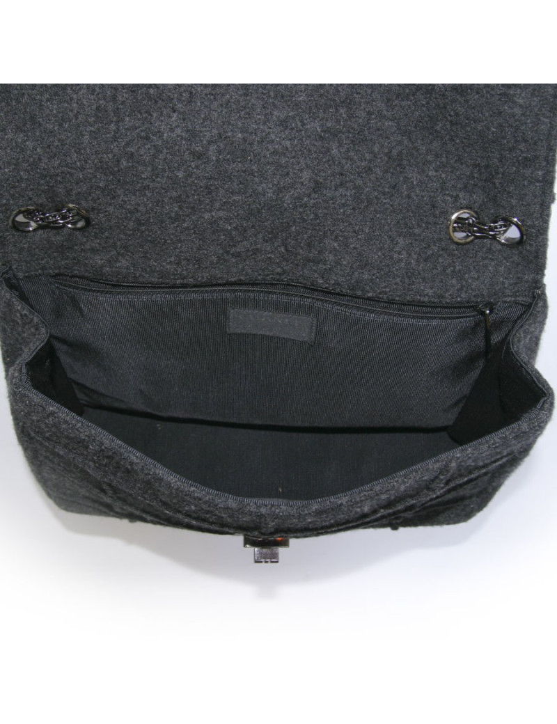 Sac CHANEL  fermoir 2.55 laine bouillie gris