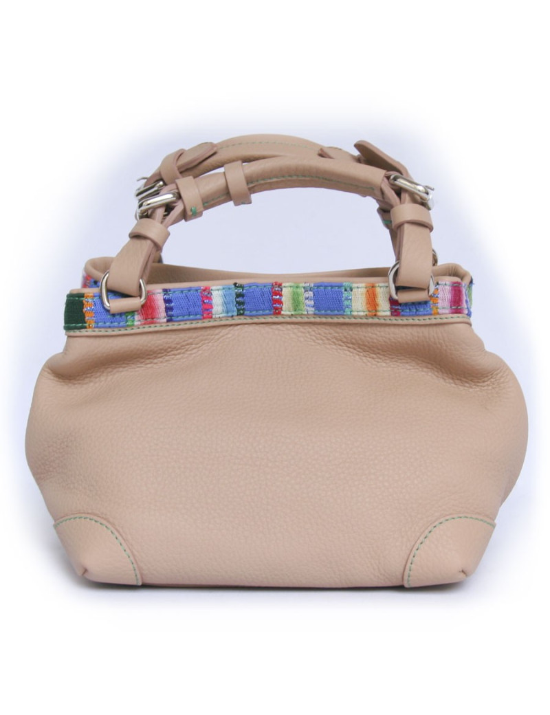 Sac "Cubo" CAROLINE DE MARCHI cuir grainé beige