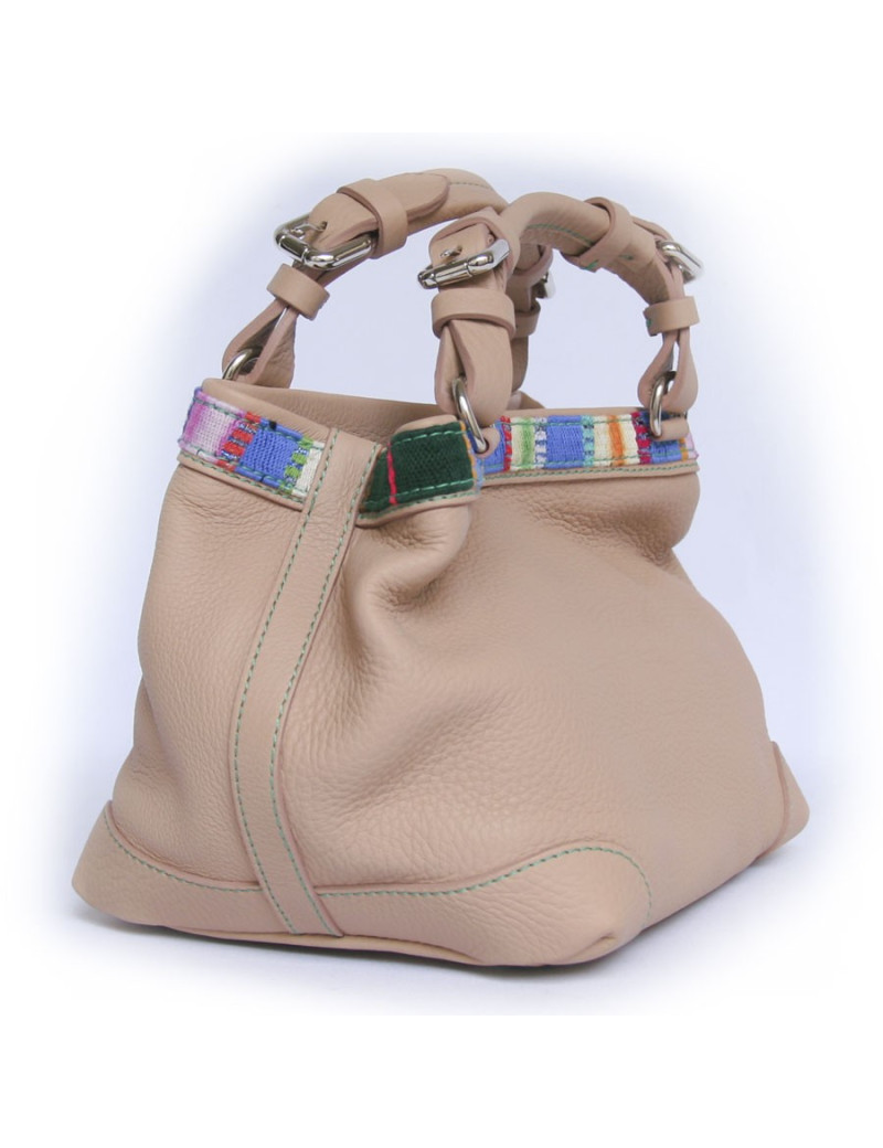 Sac "Cubo" CAROLINE DE MARCHI cuir grainé beige