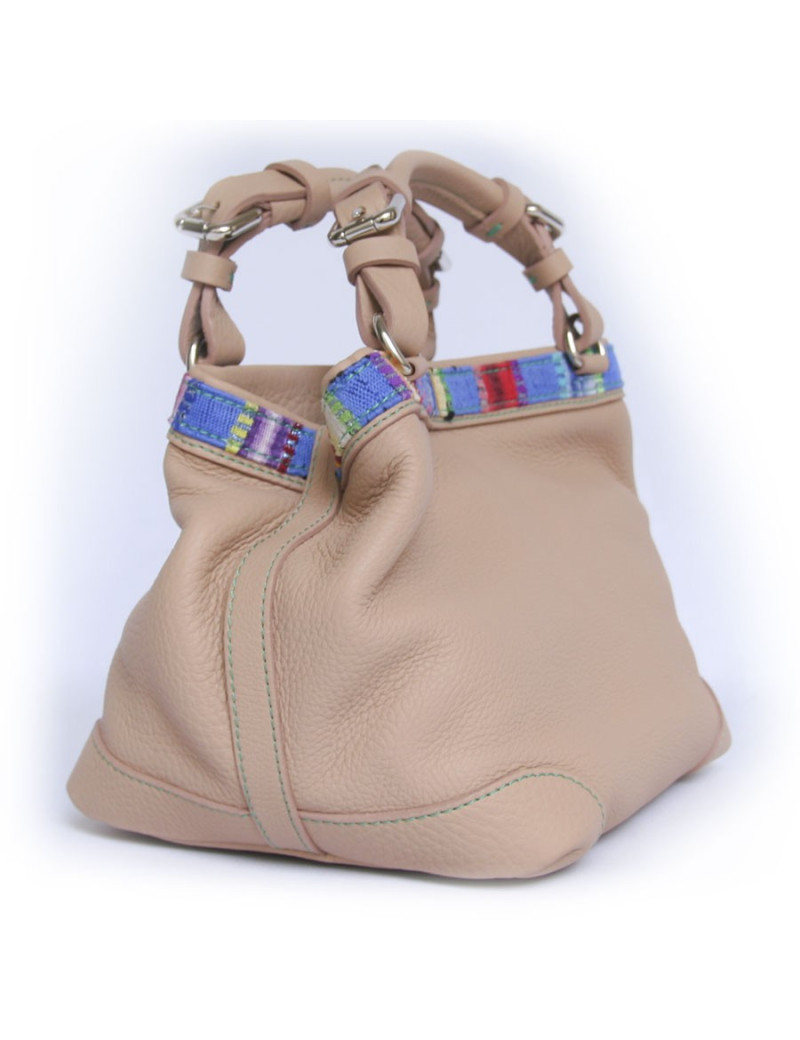 Sac "Cubo" CAROLINE DE MARCHI cuir grainé beige