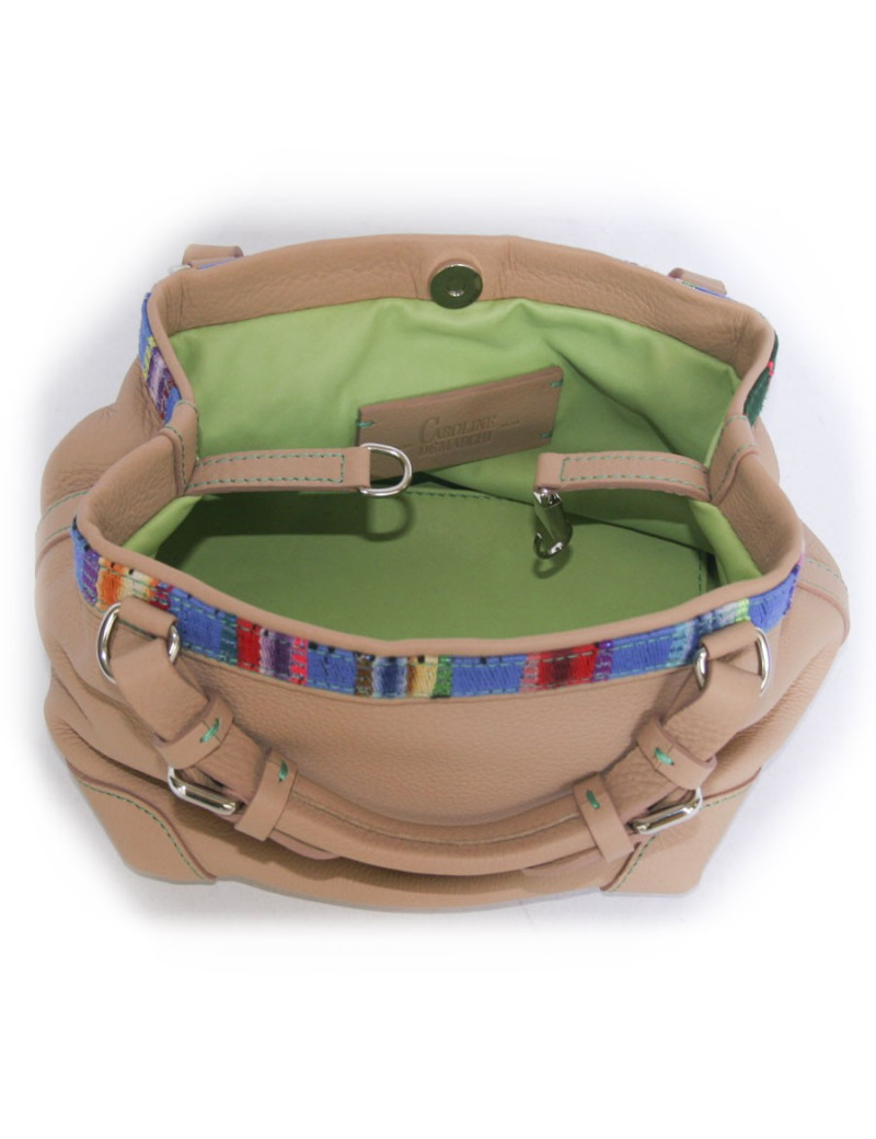 Sac "Cubo" CAROLINE DE MARCHI cuir grainé beige