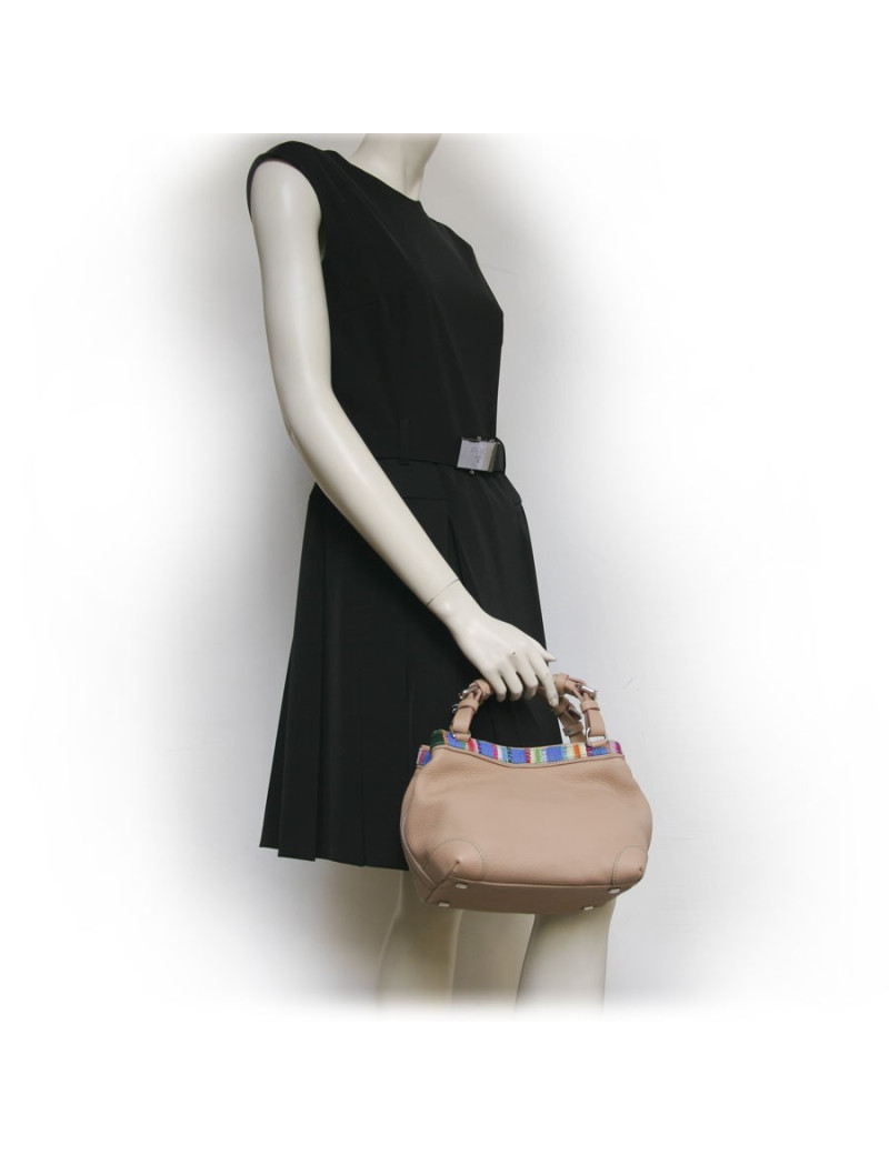 Sac "Cubo" CAROLINE DE MARCHI cuir grainé beige