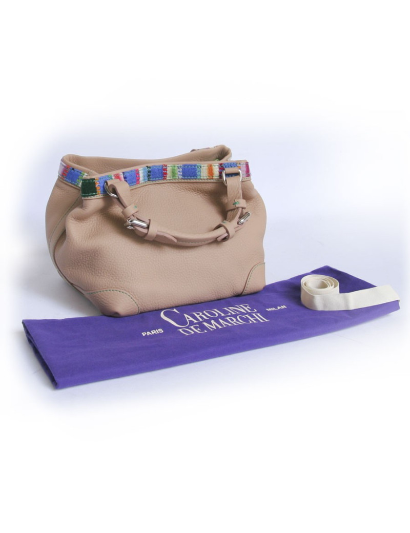 Sac "Cubo" CAROLINE DE MARCHI cuir grainé beige