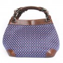 "Cubo" MARCHI Carolina bag in brown leather and violet braided raffia