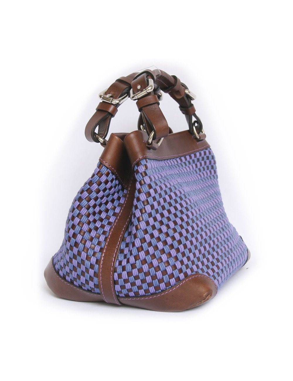 Sac "Cubo" CAROLINE DE MARCHI en raphia tressé violet