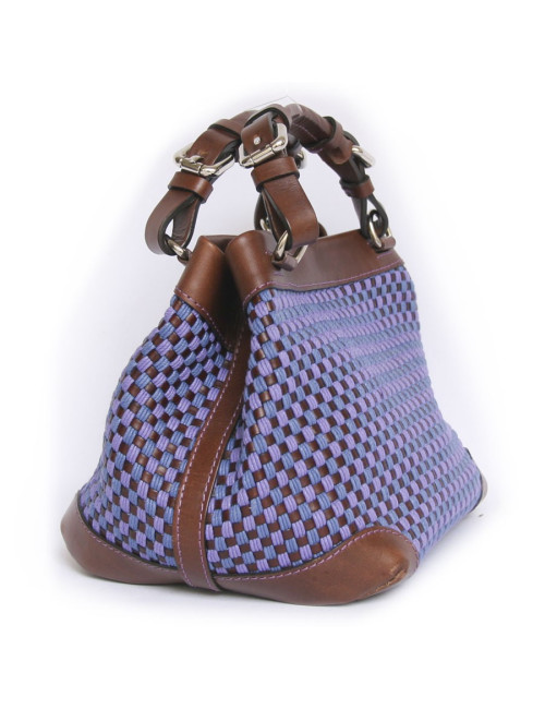 Sac "Cubo" CAROLINE DE MARCHI en raphia tressé violet