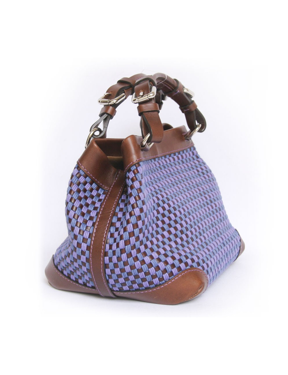Sac "Cubo" CAROLINE DE MARCHI en raphia tressé violet