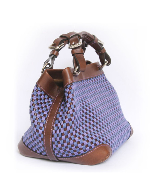 Sac "Cubo" CAROLINE DE MARCHI en raphia tressé violet