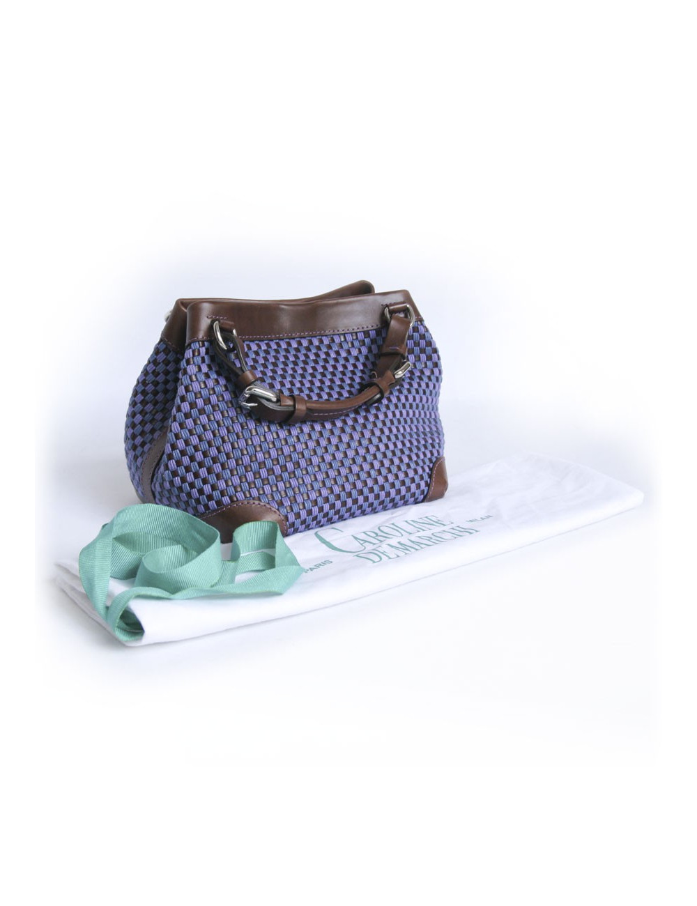 Sac "Cubo" CAROLINE DE MARCHI en raphia tressé violet