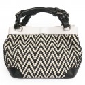 Bag "Cubo" Carolina MARCHI silk and leather plaited black and white