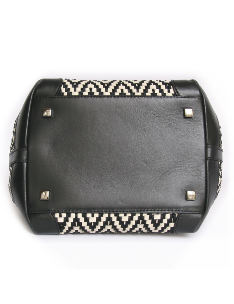 Sac "Cubo" CAROLINE DE MARCHI soie et cuir tressés noir et blanc