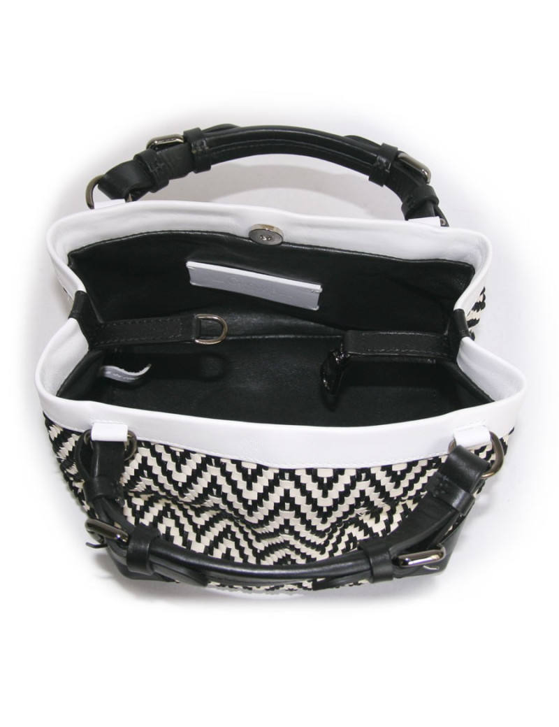 Sac "Cubo" CAROLINE DE MARCHI soie et cuir tressés noir et blanc