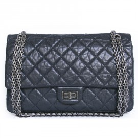 CHANEL 255 Navy Blue distressed leather bag