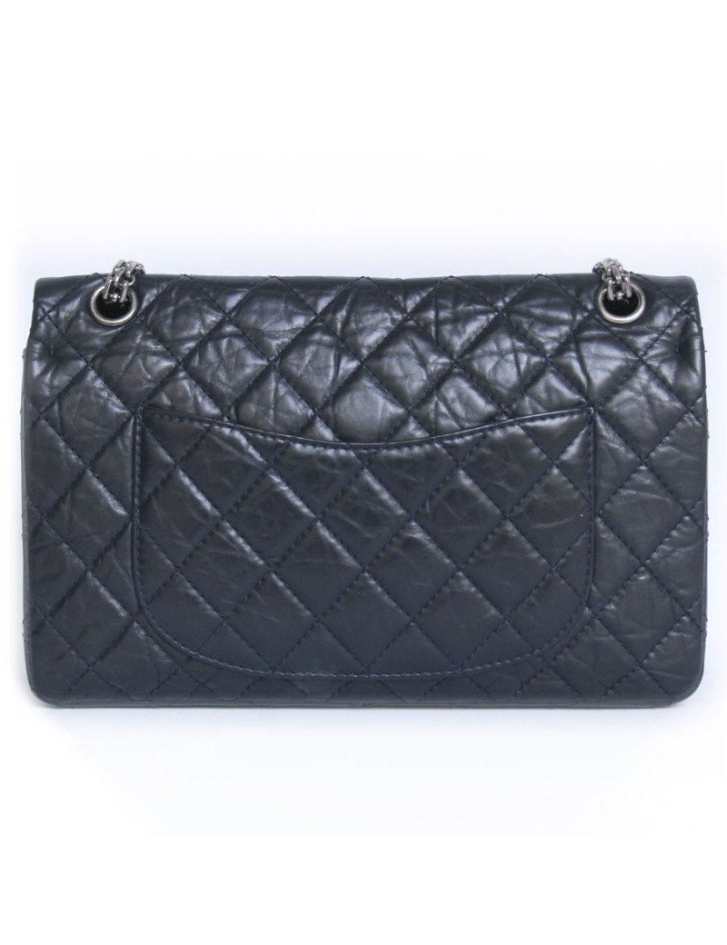 Sac CHANELE timeless bleu marine cuir vieilli