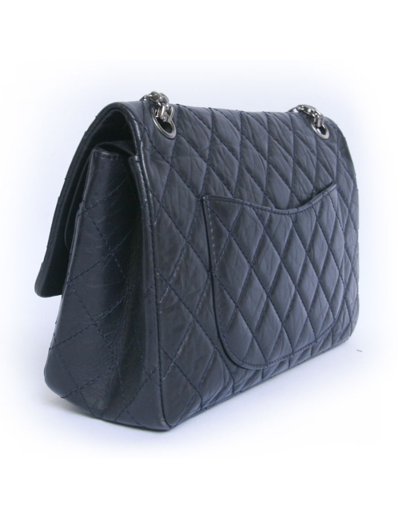 Sac CHANELE timeless bleu marine cuir vieilli