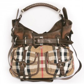 BURBERRY canvas and brown leather bag