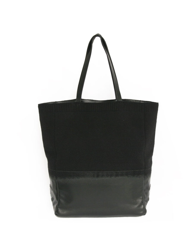 Sac cabas CHANEL  en cuir et laine noir 