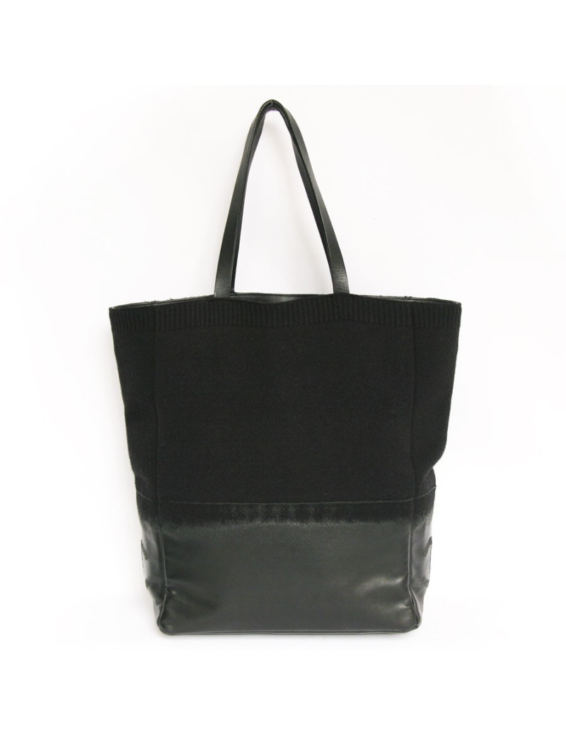 Sac cabas CHANEL  en cuir et laine noir 