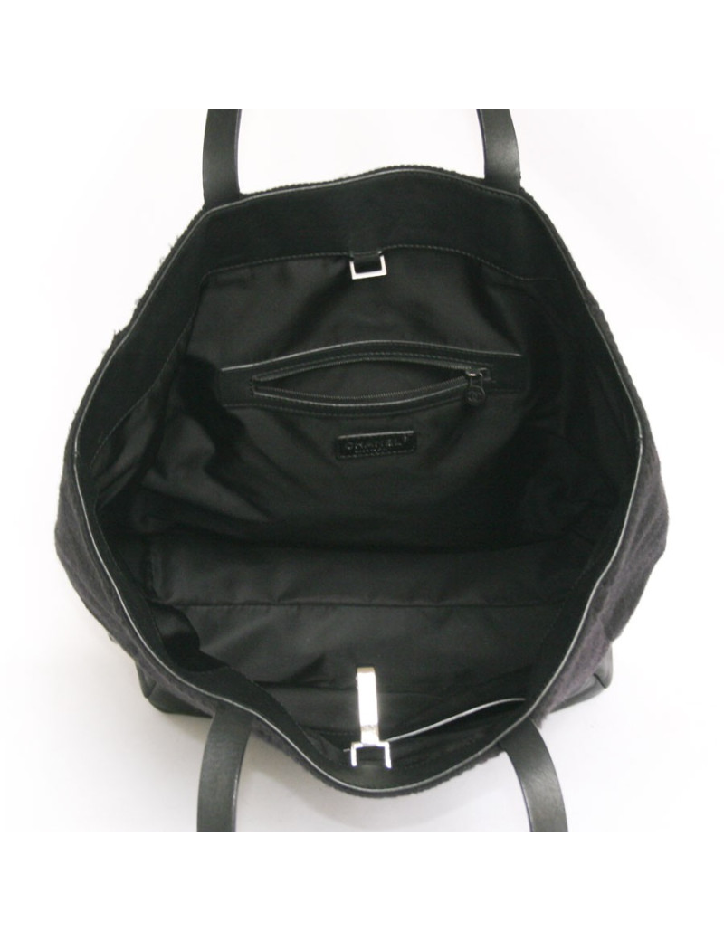 Sac cabas CHANEL  en cuir et laine noir 