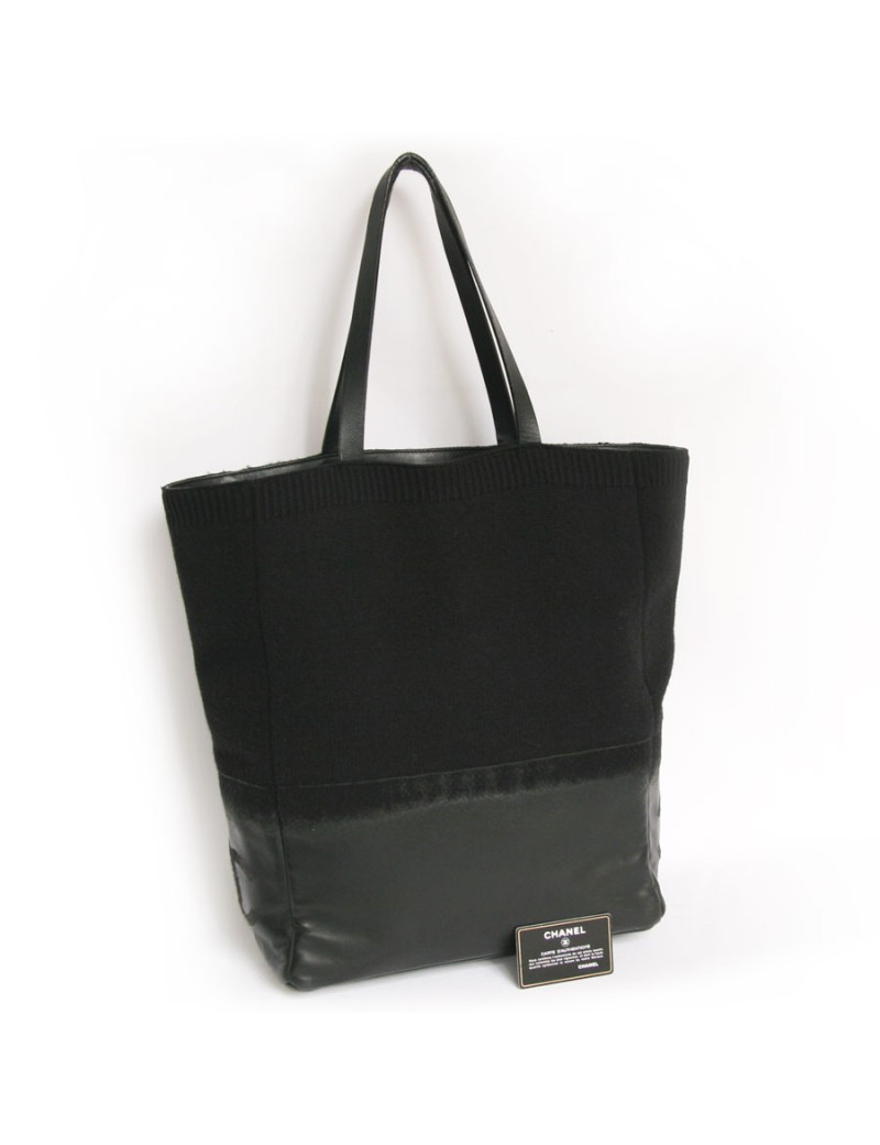Sac cabas CHANEL  en cuir et laine noir 