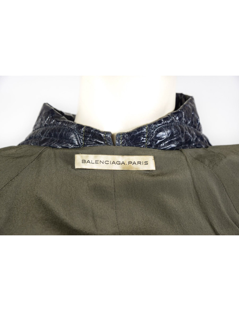 Imperméable BALENCIAGA  t40  coton ciré kaki et bleu 