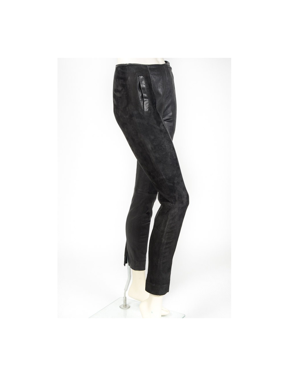 Pantalon BALANCIAGA T 34 cuir stretch noir