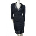 CHANEL T42 dress in black wool and silk