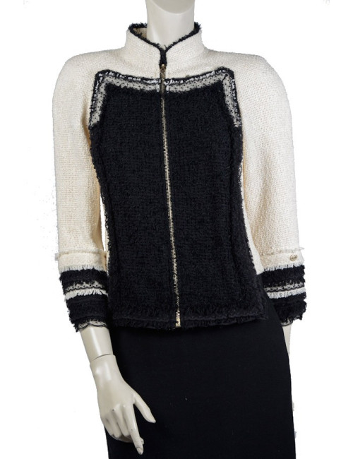 Veste CHANEL T 36 tweed beige et noir
