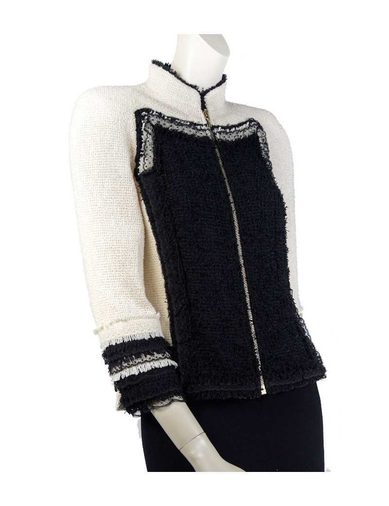 Veste CHANEL T 36 tweed beige et noir