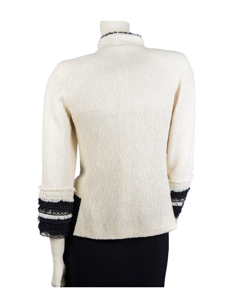 Veste CHANEL T 36 tweed beige et noir