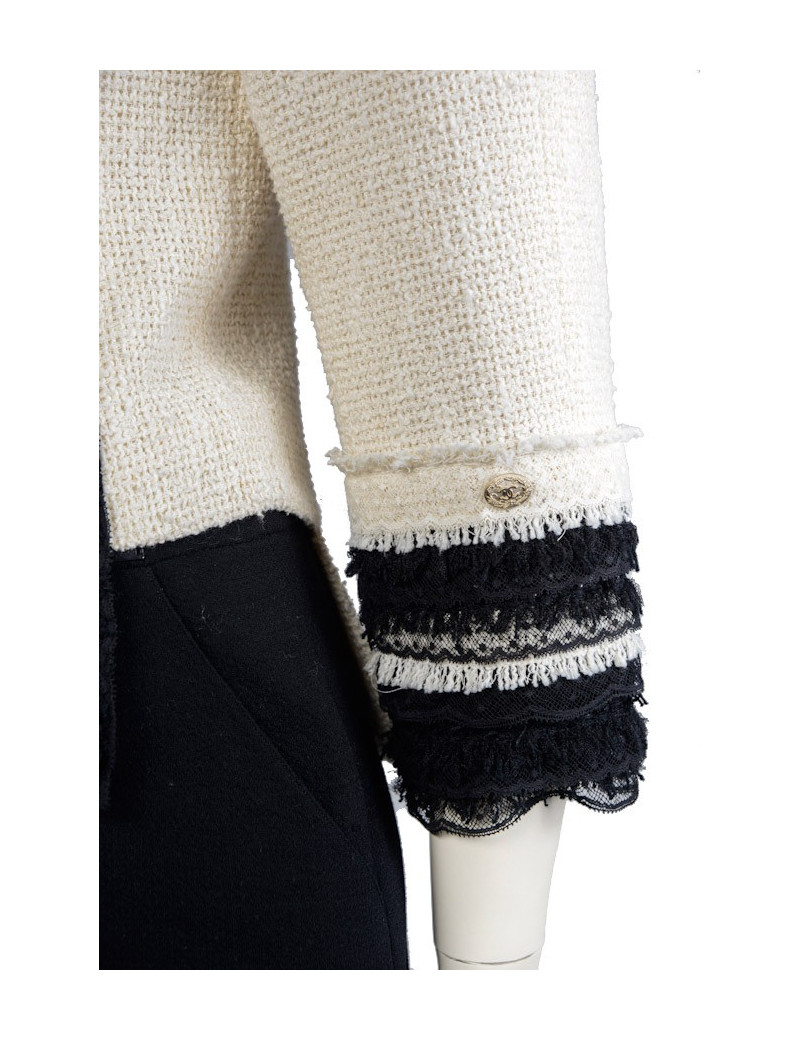 Veste CHANEL T 36 tweed beige et noir