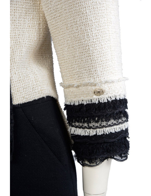 Veste CHANEL T 36 tweed beige et noir