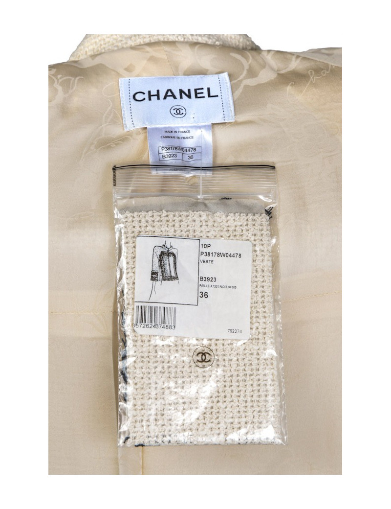 Veste CHANEL T 36 tweed beige et noir