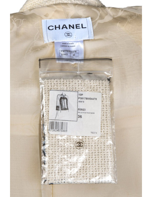 Veste CHANEL T 36 tweed beige et noir