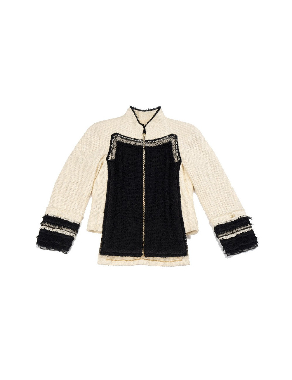 Veste CHANEL T 36 tweed beige et noir