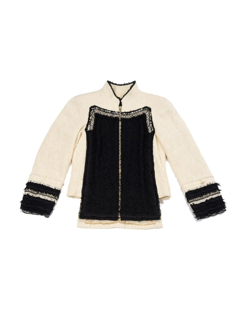 Veste CHANEL T 36 tweed beige et noir