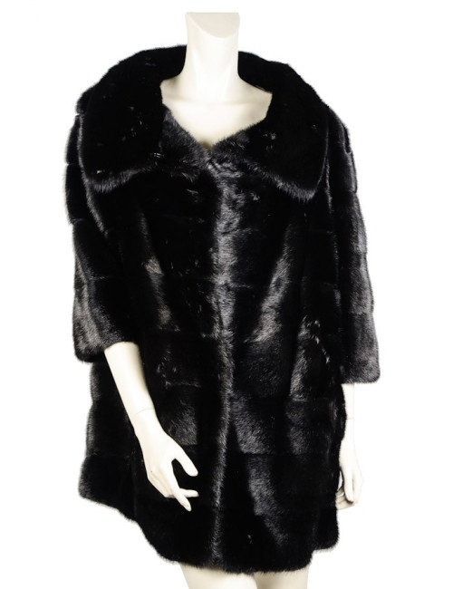 Manteau 3/4  SIMONETTA RAVIZZA en vison noir 