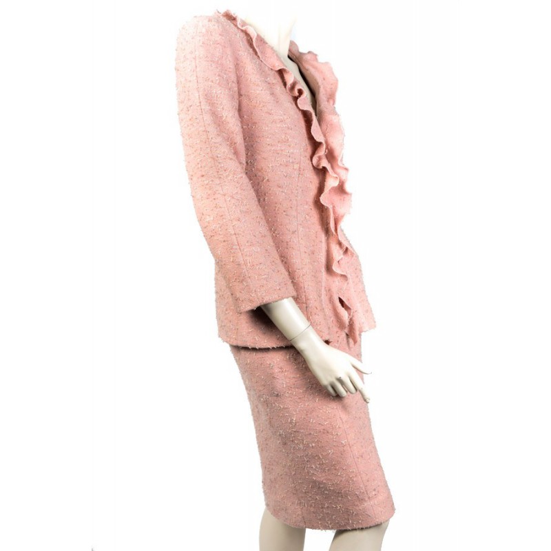 CHANEL t 38 pink wool suit powder - VALOIS VINTAGE PARIS