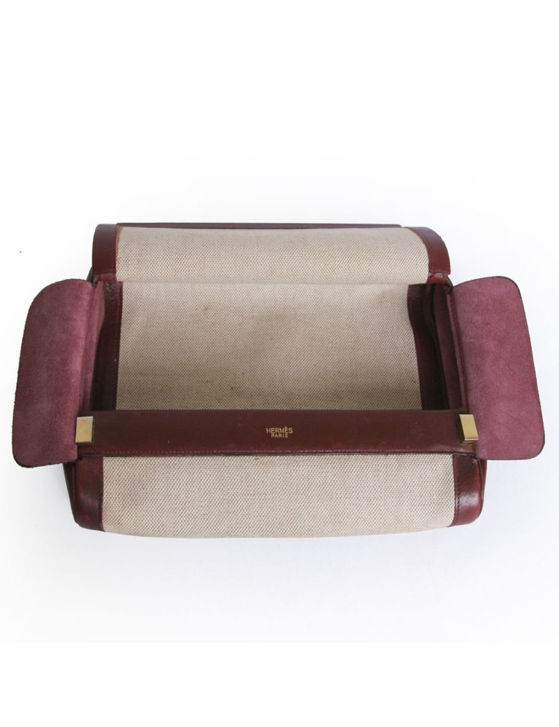 Trousse de toilette HERMES toile et cuir 
