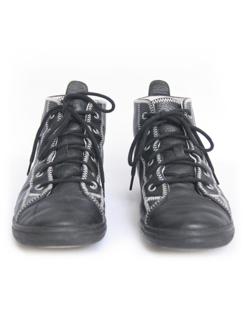 Baskets CHANEL T 39.5 cuir grainé  noiret surpiqûres  
