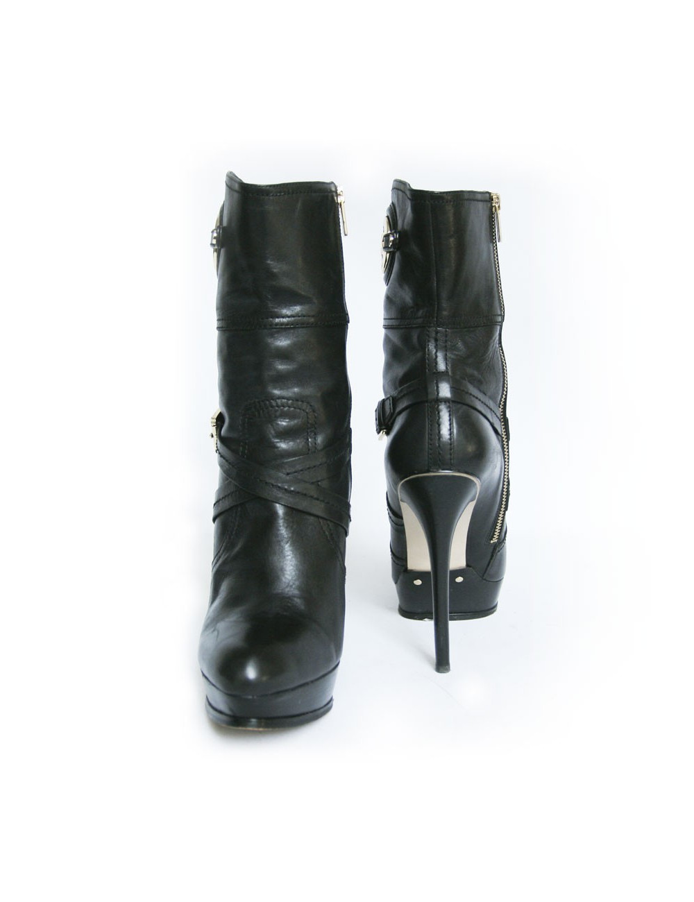 Bottines à talons en cuir noir MICHAEL KORS 