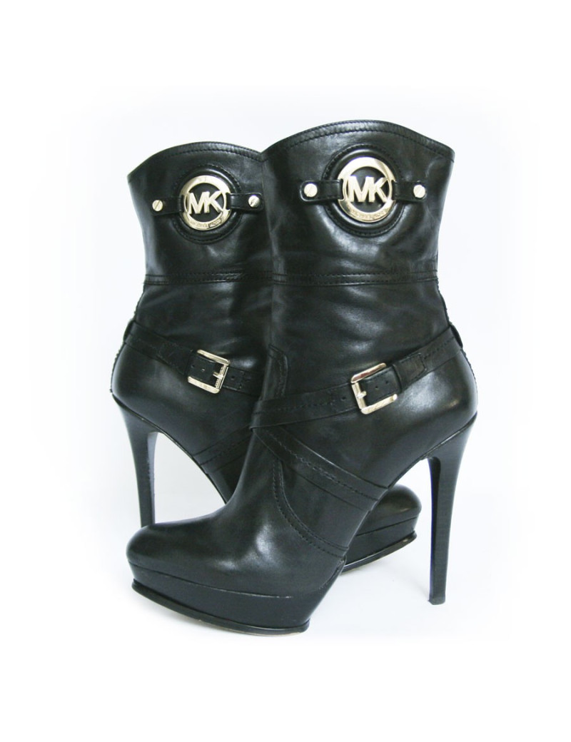 Bottines à talons en cuir noir MICHAEL KORS 