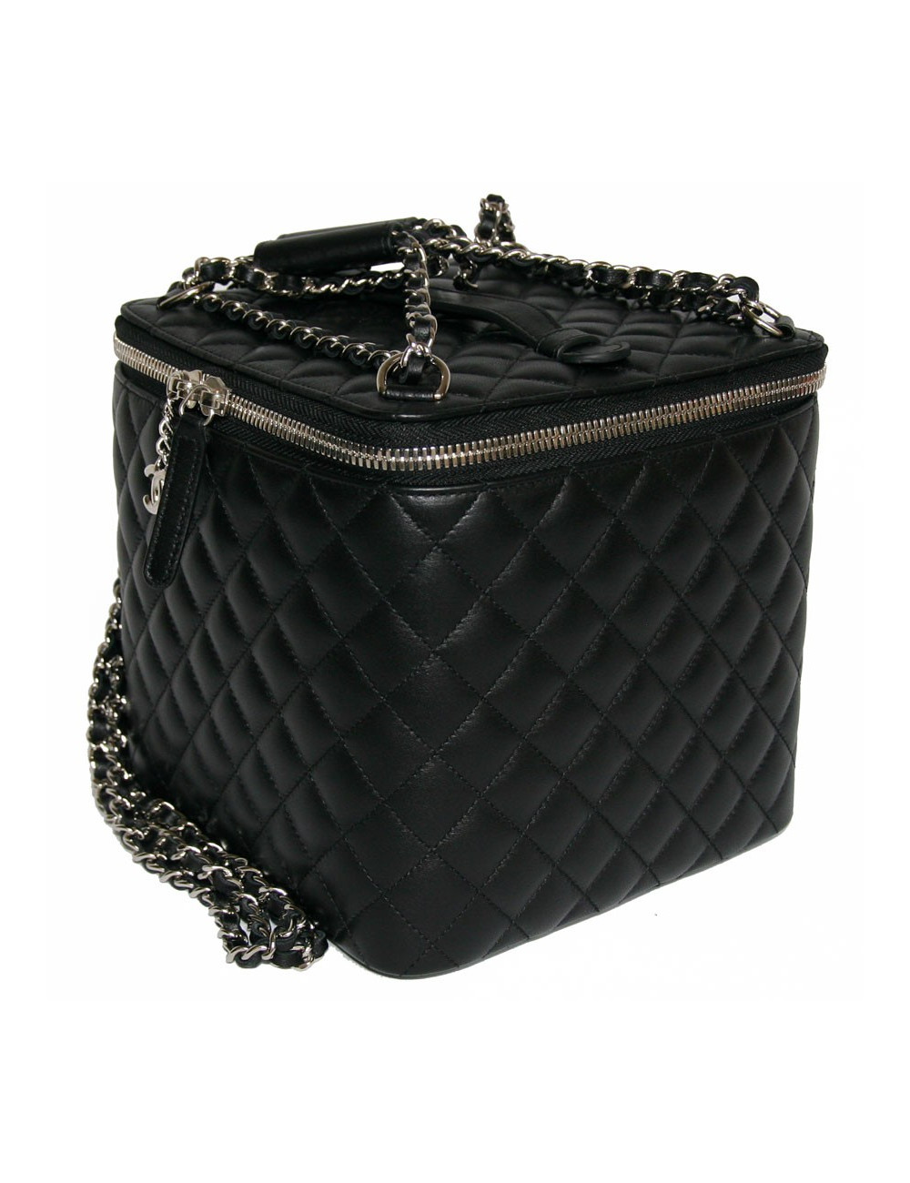 Coffret à bijoux CHANEL en cuir matelassé noir