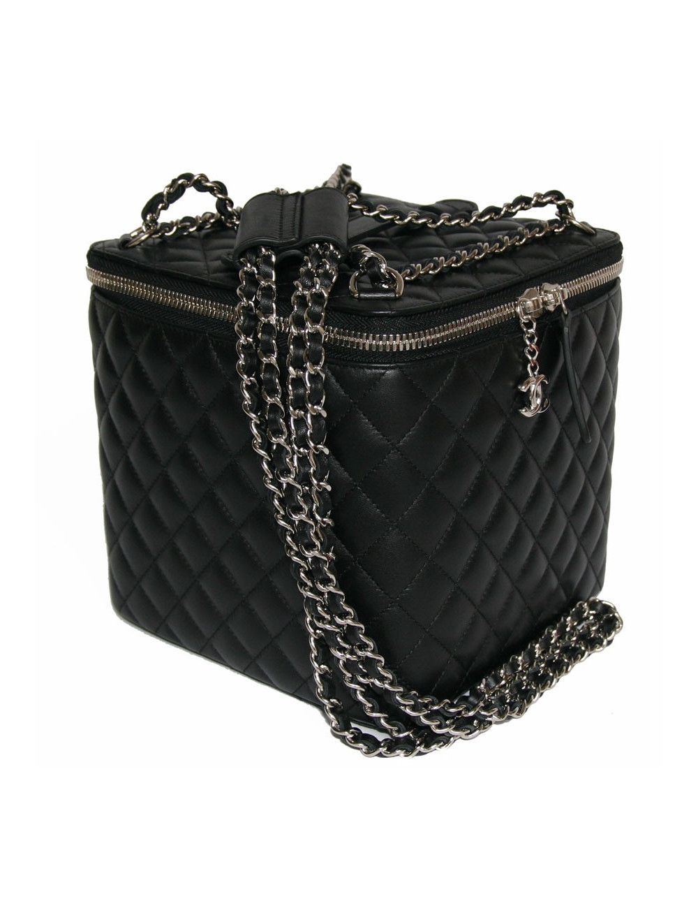 Coffret à bijoux CHANEL en cuir matelassé noir