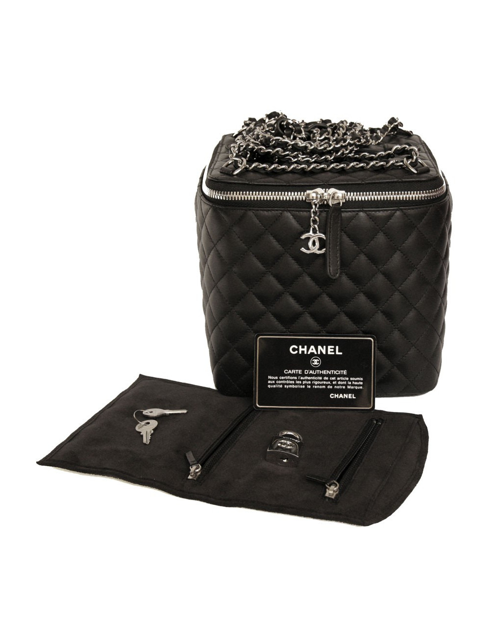 Coffret à bijoux CHANEL en cuir matelassé noir